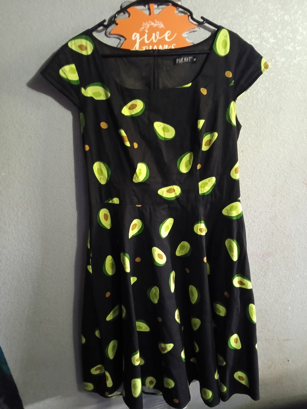 Black Avocado-Print Fit & Flare Midi Dress